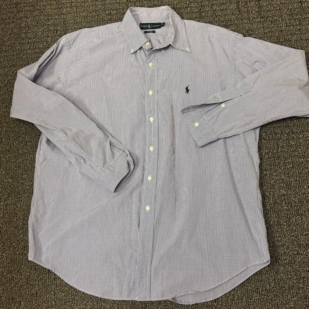 2- Ralph Lauren Button Down Blake Shirts Mens Large Micro Gingham Check Plaid - Picture 3 of 14